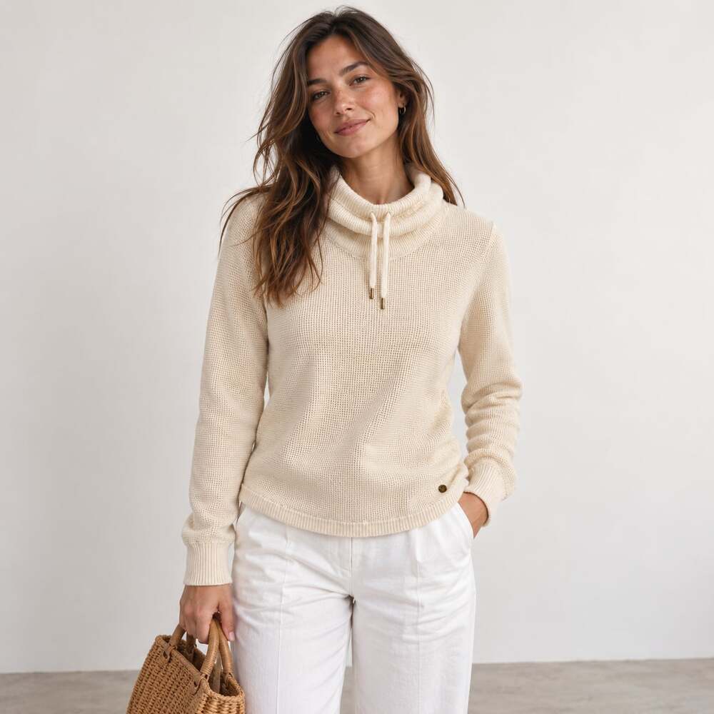Lauren Ralph Lauren Women's Waffle Knit Cowl Neck Pullover Sweater Cream Size S